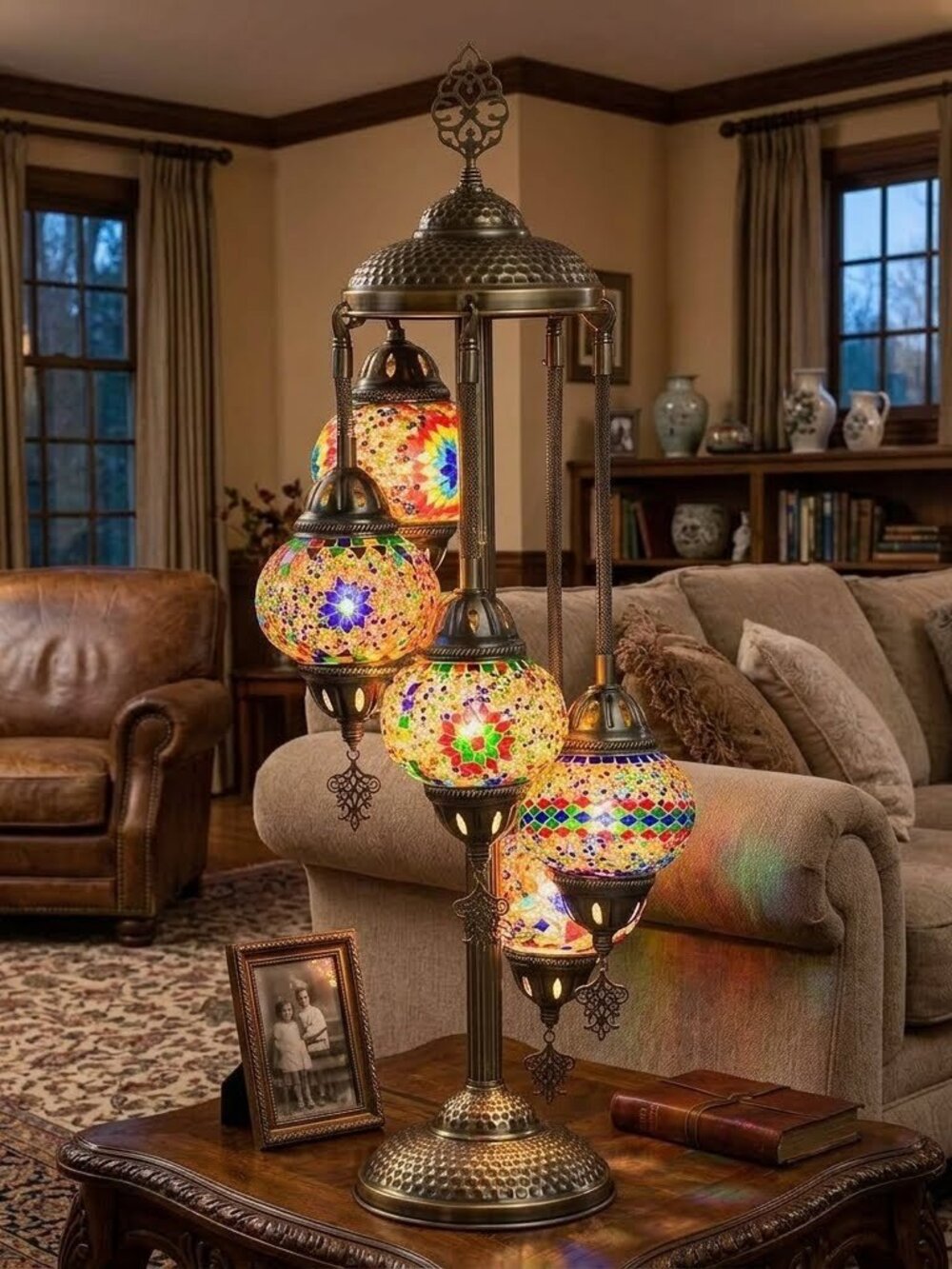 31" Turkish Mosaic Table Lamp with 5 Globes